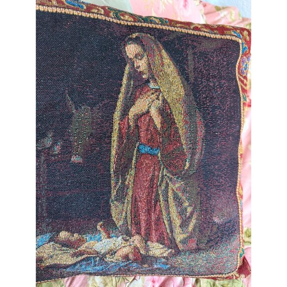 VTG Mohawk tapestry Nativity Religious Throw Pillow Needlepoint Grannycore USA - Picture 8 of 8